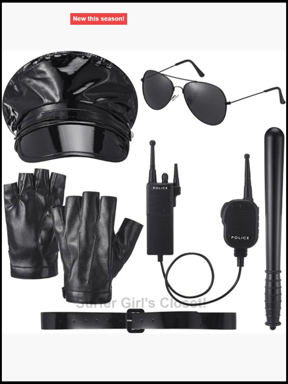 Police Costume Accessories Set with Hat, Baton, Walkie-Talkie, Belt